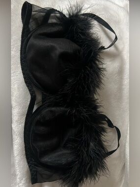 Black Feather Trim Bra